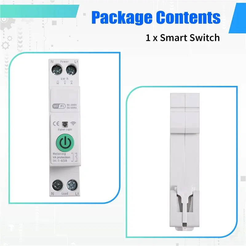 B04C-Overload Protection TUYA Wifi Smart Switch Energy Meter 63A 1P+ N Kwh Metering Monitoring Circuit Breaker Timer Relay MCB