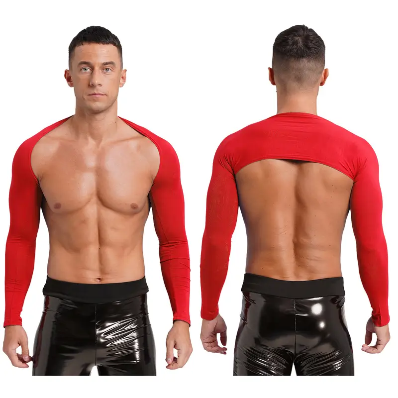 Men Open Front Half Crop Top Solid Long Sleeve Cardigan Bolero Shrug Tops Muscle Arm Sleeves Workout Sports Gym Tops Clubwear - Image 11