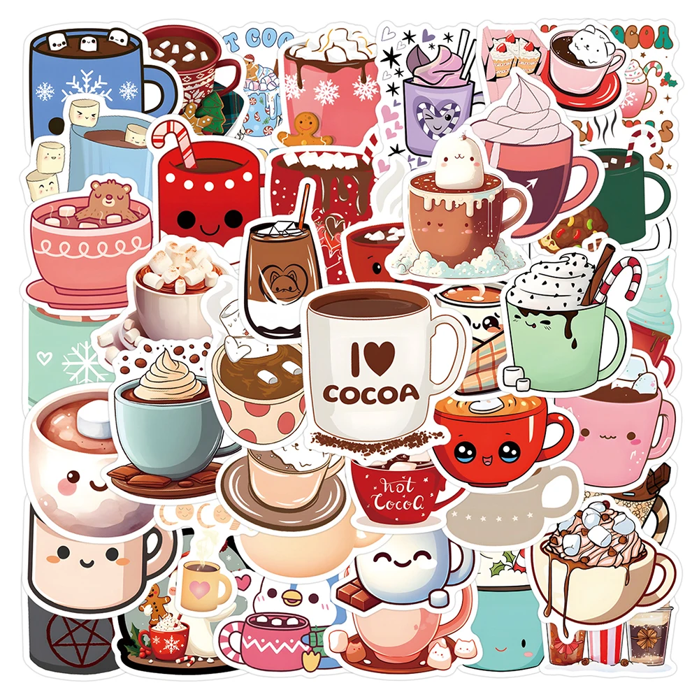 

10/30/55PCS Hot Cocoa Meme Cartoon Stickers Aesthetic DIY Scrapbook Luggage Laptop Car Waterproof Cute Sticker Food Decals