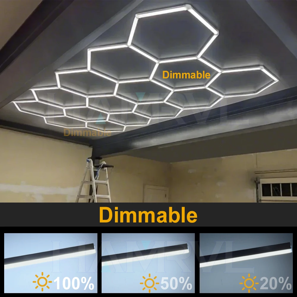 Dimmable Hexagon Honeycomb LED Ceiling Light Commercial Lamp for 4S Car Detailing Barber Salon Garage Gym Auto Repair Workshop