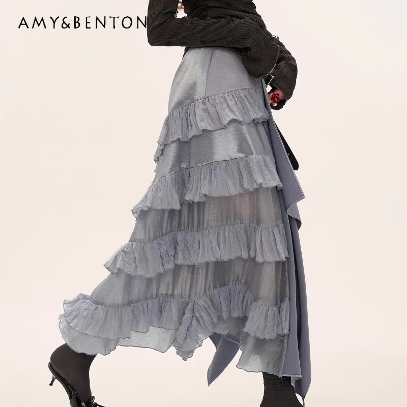 

Оригинальный дизайн, нестандартная слегка прозрачная женская длинная юбка, осень 2023, белые высококачественные элегантные универсальные женские юбки