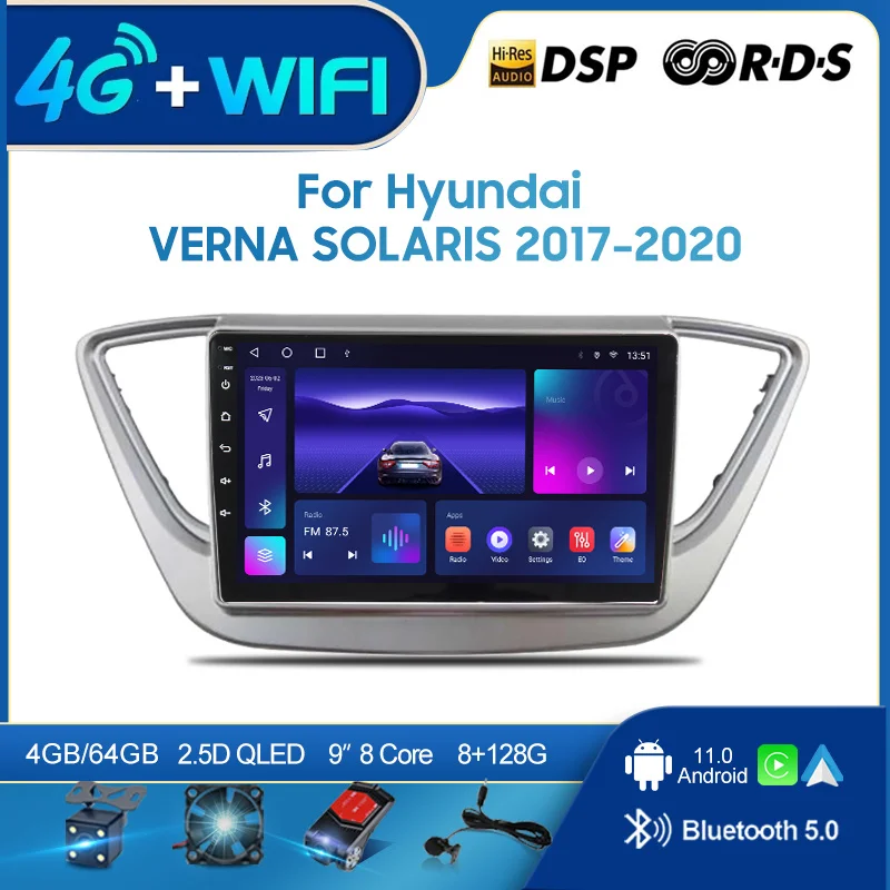 QSZN For Hyundai Solaris Verna 17-20 LHD 2din Android 12.0 Car Radio Multimedia Video Player GPS Navigation 4G Carplay Head unit