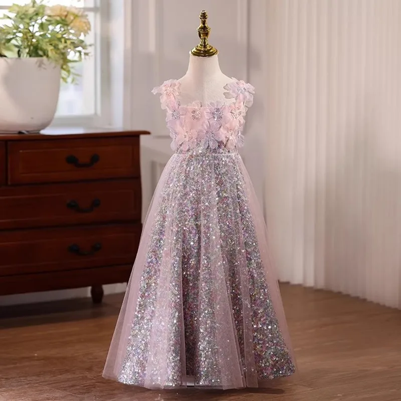 New Children's Princess Costume Catwalk Piano Performance Birthday Party Dresses For Girls A4557 Vestidos Bridesmaid Dresses