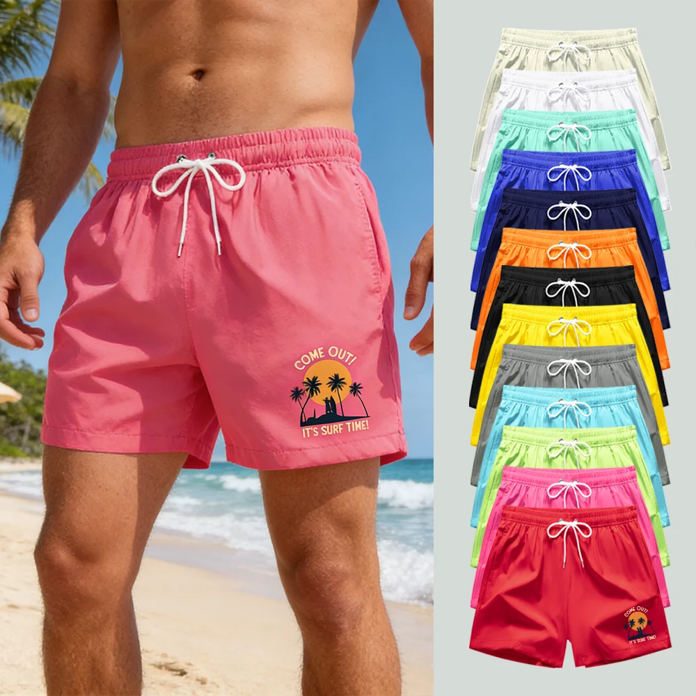 

Men's Quick Dry Surf Board Beach Shorts Elastic Waist Drawstring with Mesh Liner & Pockets "COME OUT! IT'S SURF TIME!" Print
