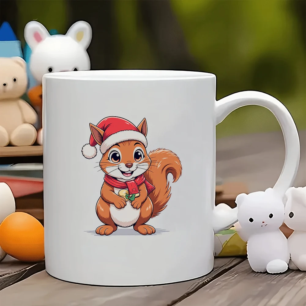 

11oz cartoon Christmas squirrel mug + holiday gift kids cup family office coffee mug Christmas decoration