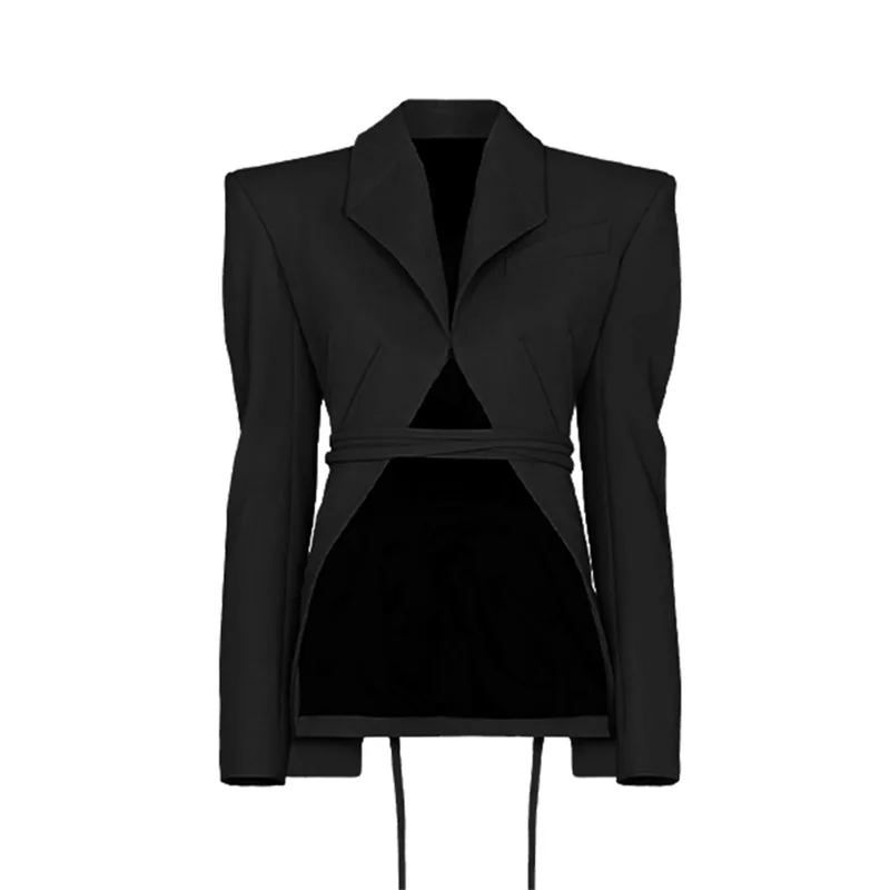 2 pezzi Hollow Women Suit Set Sexy Blazer + Pants Fashion Loose Lace Up Jacket Outfit Casual Hot Girl Streetwear Coat In Stock