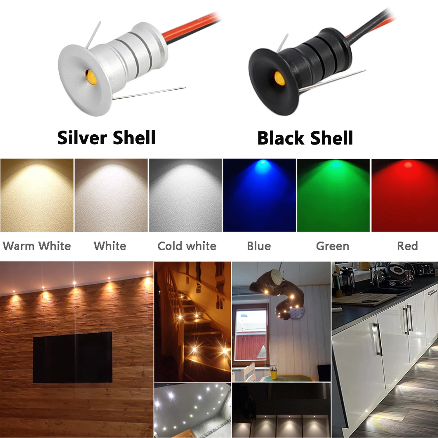 Mini Spot Light 0.5W Recessed Downlight 10mm Cutout DC12V LED Spotlight for Ceiling Stairs Walkways Courtyards Cabinet Corridor