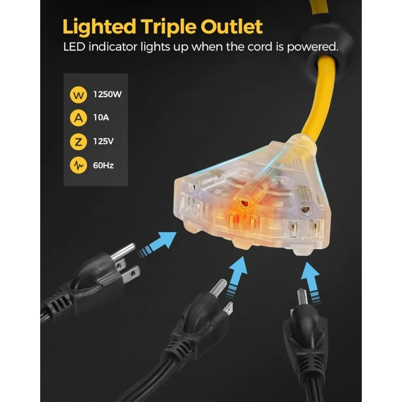 بكرة سلك تمديد قابلة للسحب 75 قدم شديدة التحمل 14AWG 3C SJTOW منفذ ثلاثي مع قاطع دائرة جدار سقف جبل UL #4