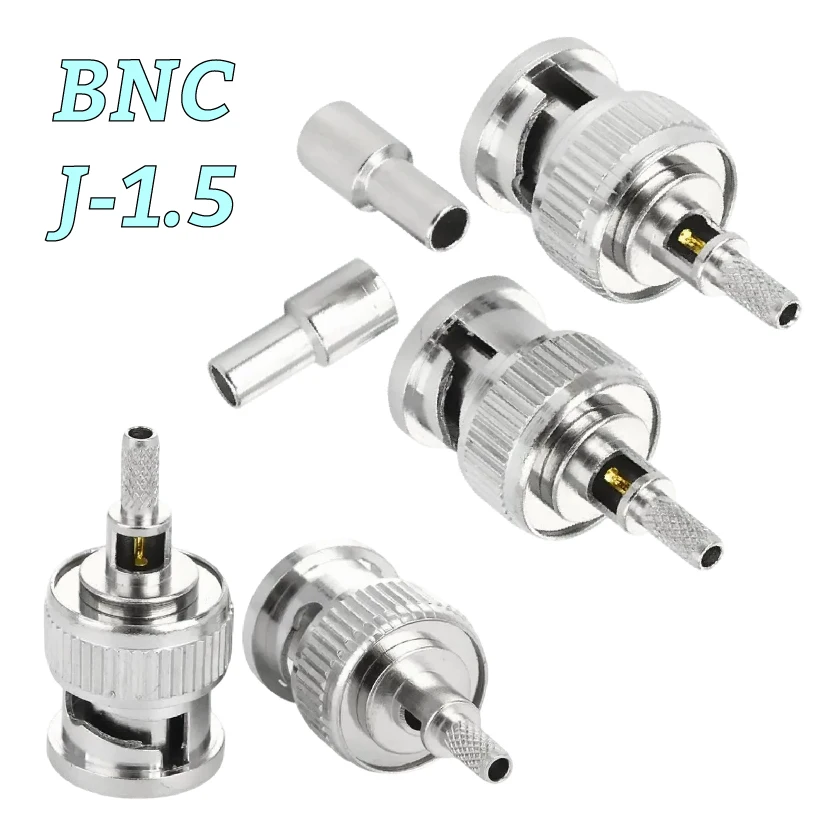 

Обжимной радиочастотный разъем, никелированный, 50 Ом, штекер BNC-J-1,5 для коаксиального кабеля RG174 RG316 LMR100