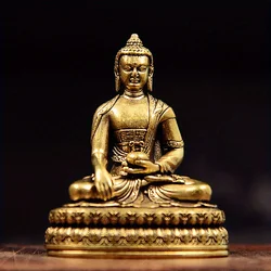 Vintage Brass Sitting Buddha Figurine Small Sakyamuni Statue for Collection Journey Worship Antique Home Desktop Decor