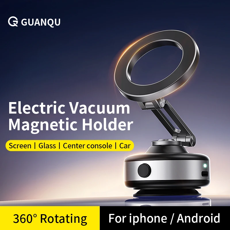 Electric Vacuum Suction Cup Car Phone Holder 360° Rotation Strong Magnetic Foldable Stand for iphone 12-16 Pro Xiaomi Samsung