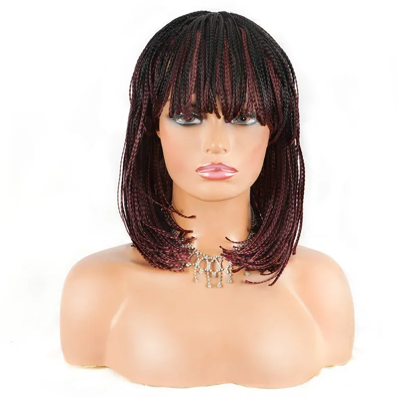 女性用合成かつら,3つの編みこみの弓,ボブボックス,鈍い前髪,ドレッドヘア,日常使用,新品