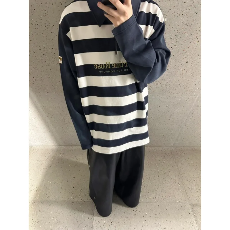 

High Street Martine Rose Мужская сине-белая полосатая вязаная толстовка Мужские повседневные свободные рубашки поло Мужская одежда Y2k Одежда