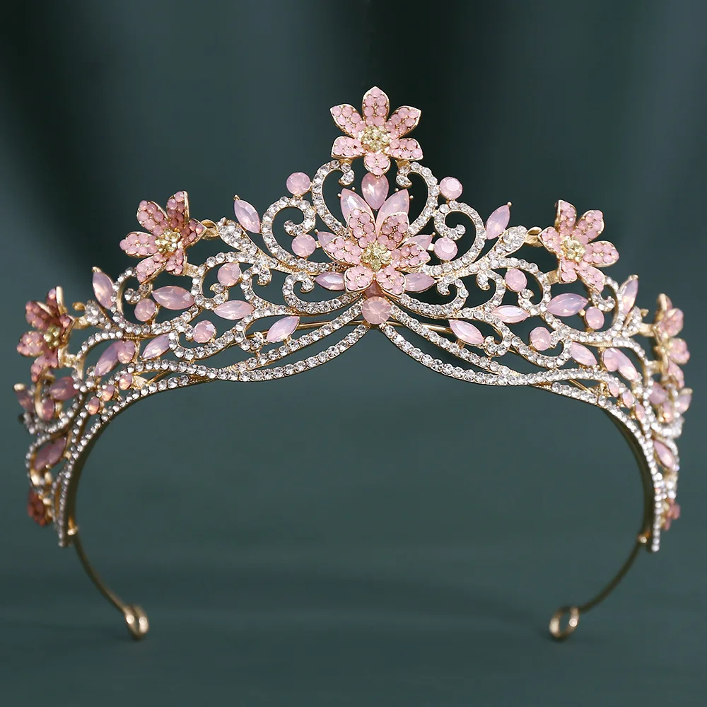 DIEZI New 10 Colors Luxury Opal Crystal Big Flower Tiara For Women Wedding Party Elegant Bridal Bride Crown Hair Accessories