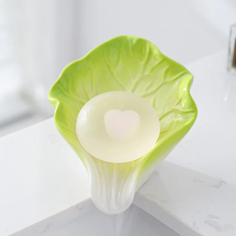 WHYOU Ceramic Cabbage Soap Dish Holder Drain Portable Home Bathroom Hotel Soap Box Tray Bathroom Accessories Crafts Gift