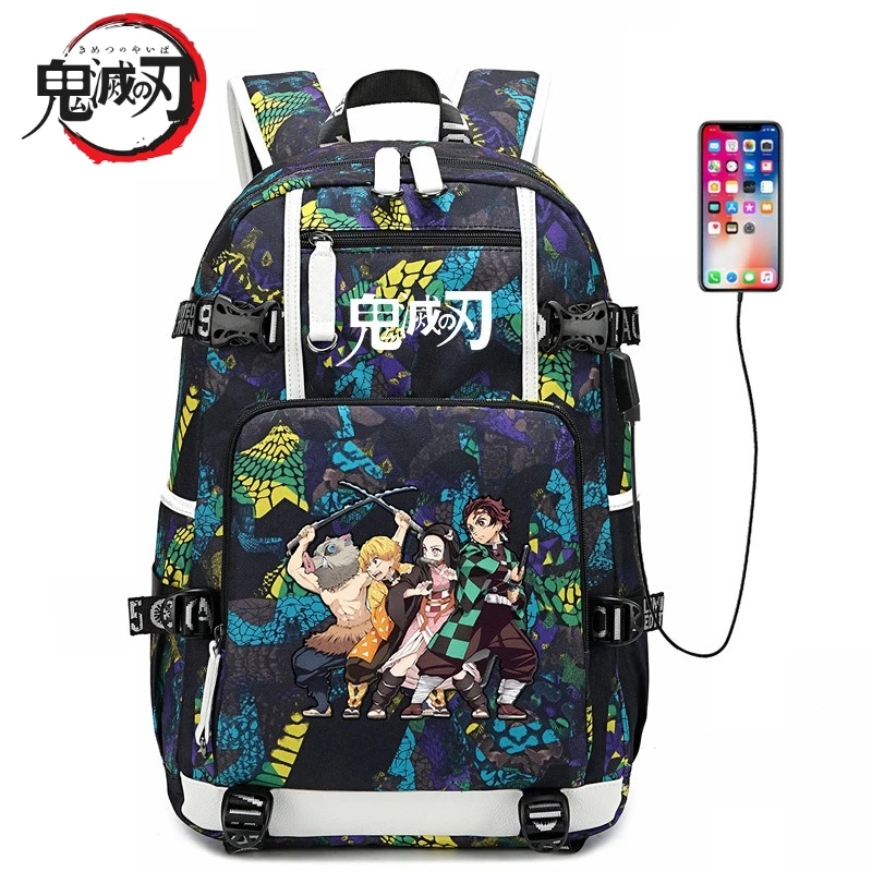 

Demon Slayer Anime Character Peripheral New 2025 Student School Bag Nezuko Kamado Backpack USB Junior High School Backpack Gift