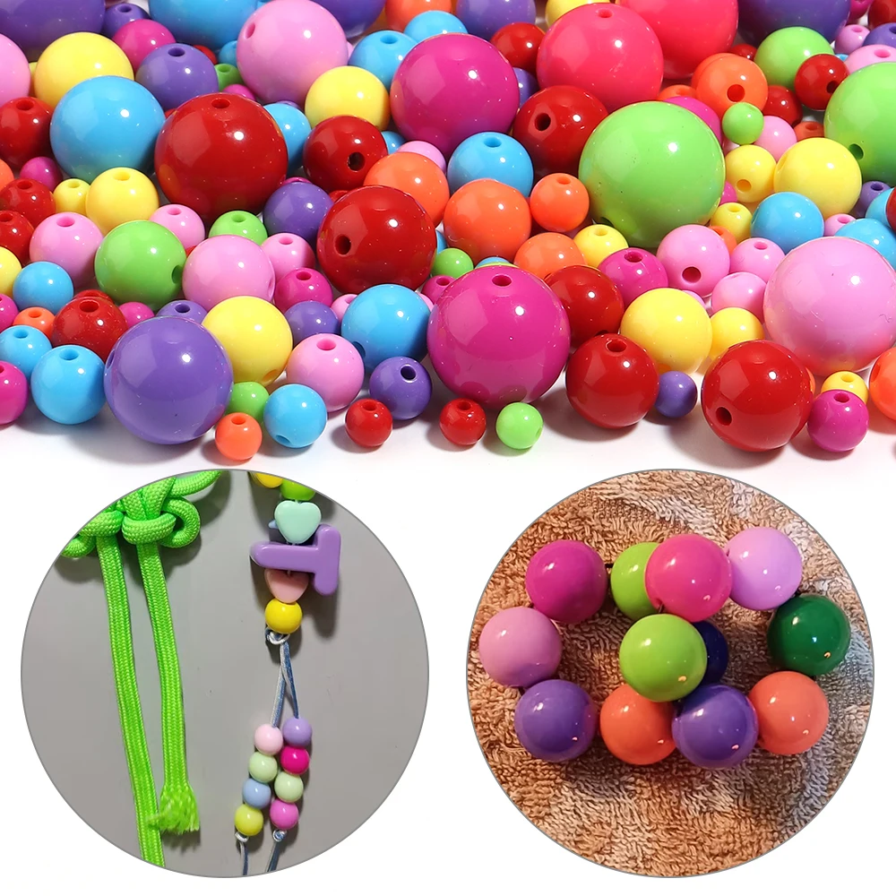 10-100pcs/lot 6-20mm Mixed Color Acrylic Round Beads For Jewelry Making Loose Spaced Bead DIY Handmade Bracelet Keychain Jewelry