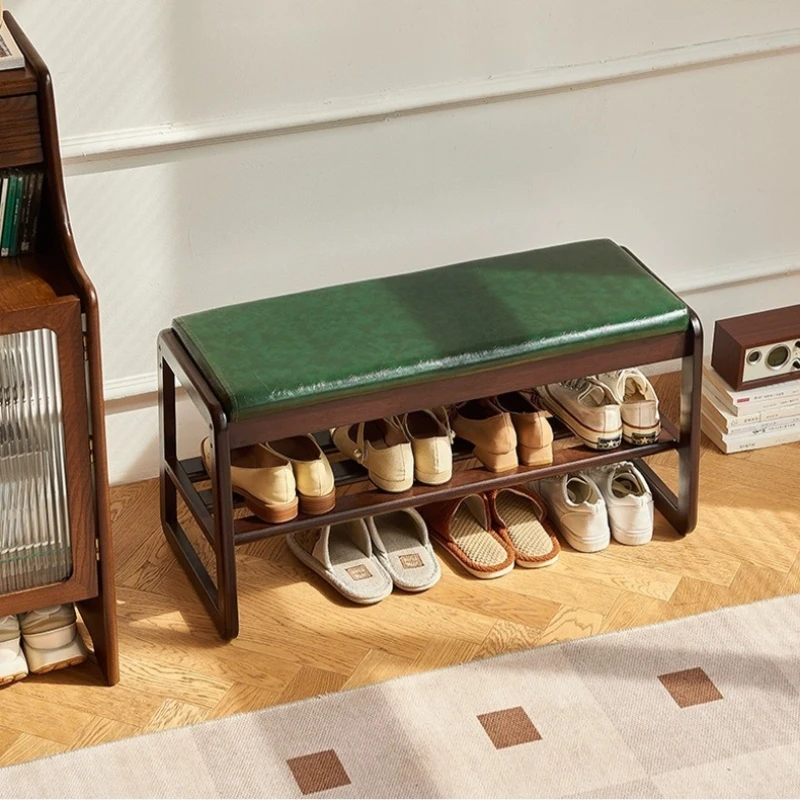 

Solid wood shoe changing stool, home door shoe cabinet, soft bag stool, shoe rack, sitting stool, retro style shoe wearing stool