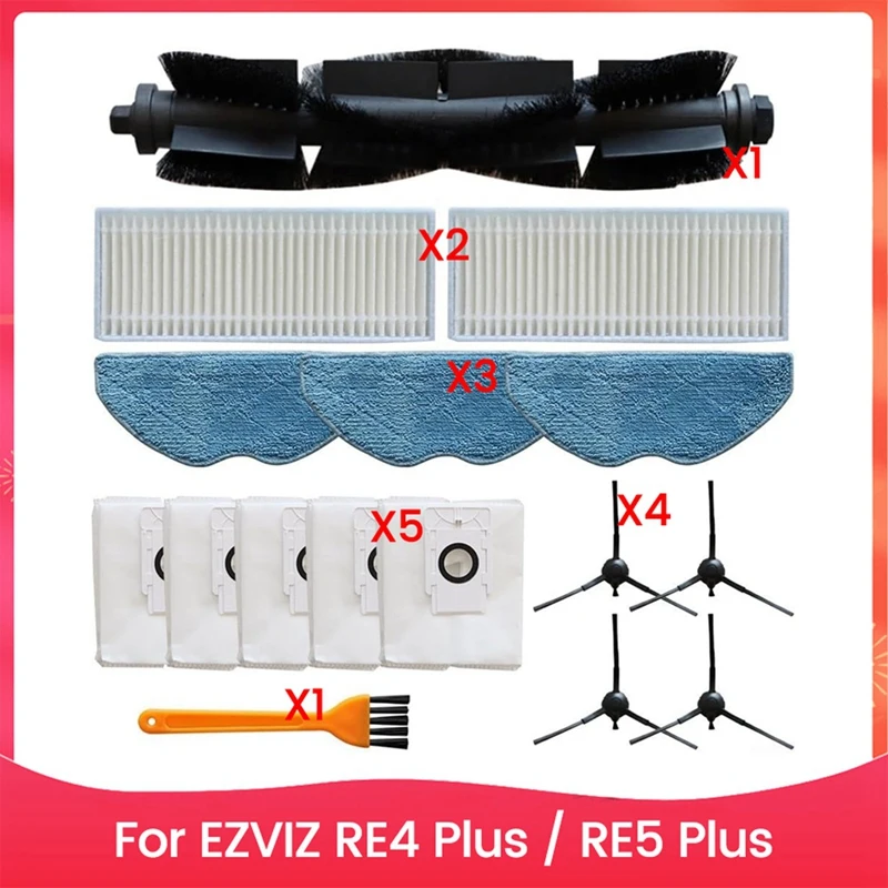 

ABPQ-Для EZVIZ RE4 Plus/RE5 Plus Основная боковая щетка HEPA-фильтр Швабра Тканевые мешки для пыли Запчасти для робота-пылесоса
