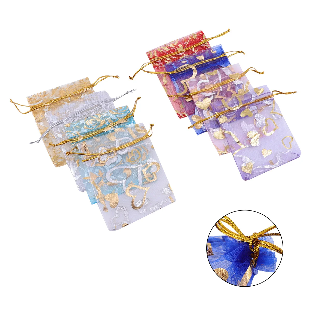 

100Pcs Heart Pattern Tulle Bag Lovely Drawstring Pouch for Candy Gift Wedding Party Favors Storage Portable Small Items