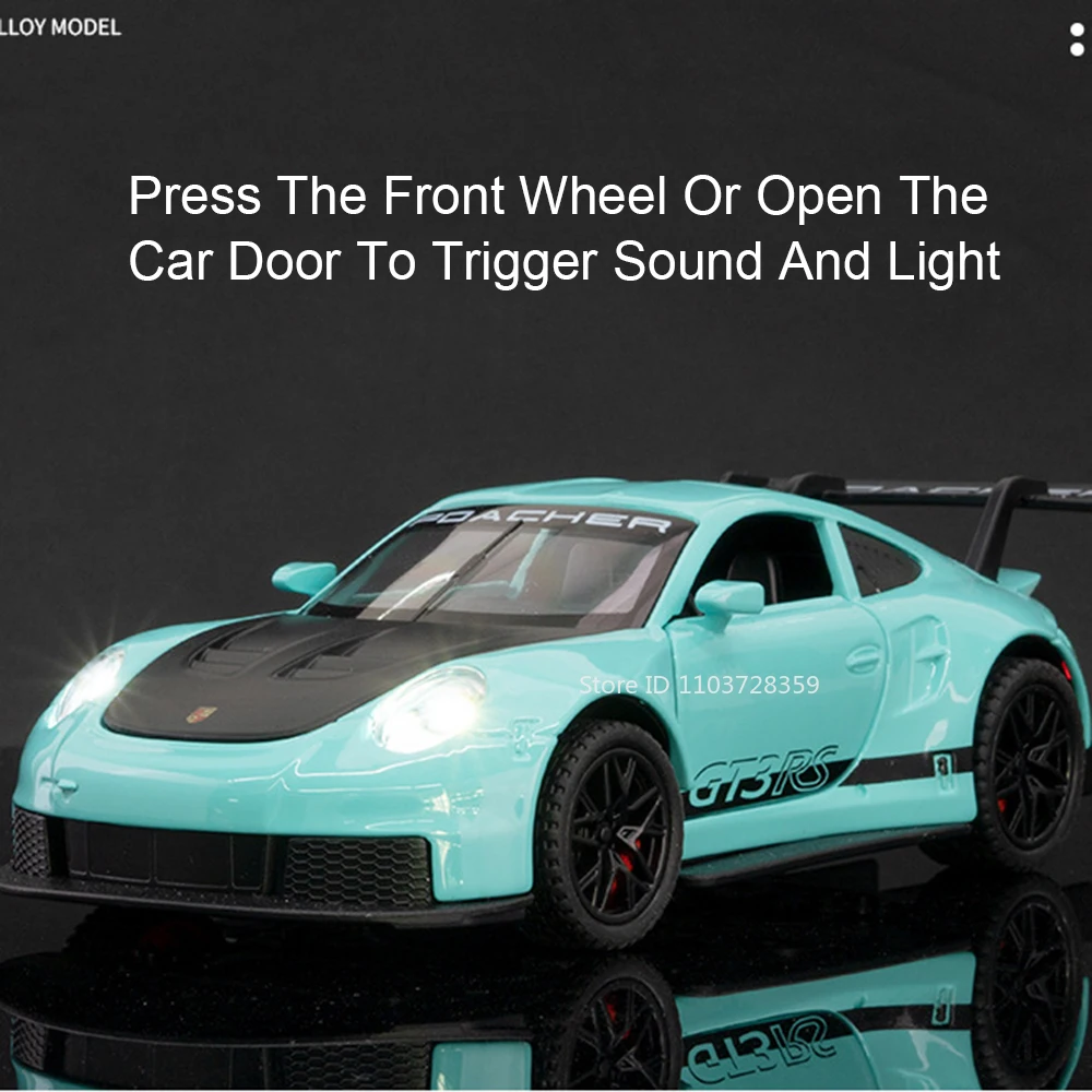 1:32 GT3RS Mini Sports Car Model Toys Alloy Diecast 911 Supercars 4 Doors Opened Sound Light Pull Back Rubber Tires Kids Gifts