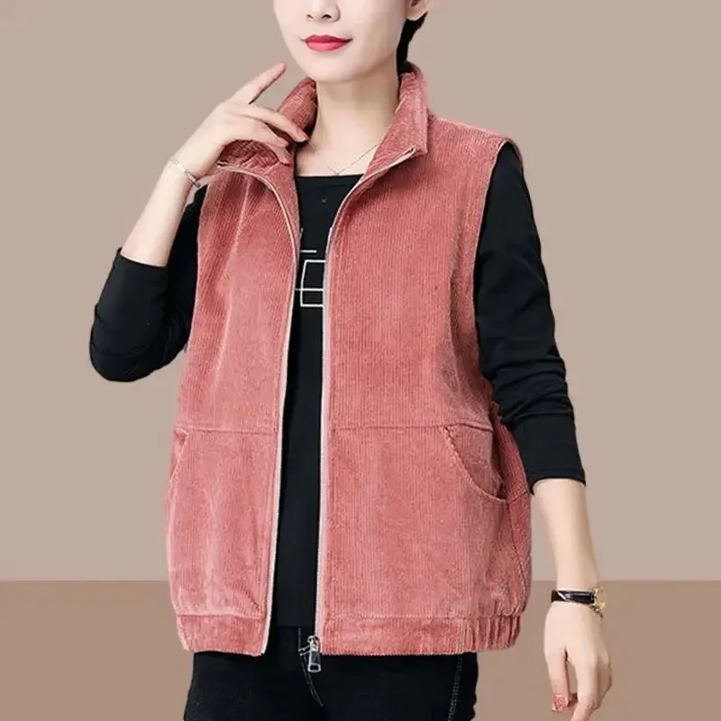 Middle-aged Mothers Women Vest 2024 New Spring Autumn Loose Casual Sleeveless Zipper Waistcoat Jackets Female Short Ladies Top