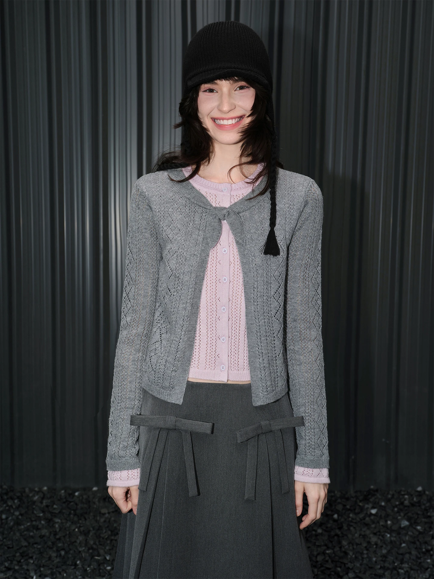 

Huiqing Women's Woolen Knitted Cardigan Spring 2026 Street Sle Slim Fit Fake Two-Piece Design Sensation Online Exclusive