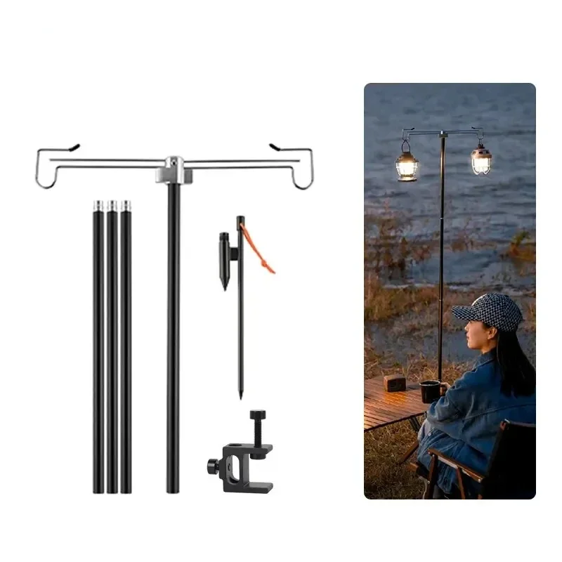 

Durable WESTTUNE Double Aluminum Alloy Foldable Camping Lamp Stand Telescopic Outdoor Light Holder Strong Lamp Hanger Pole