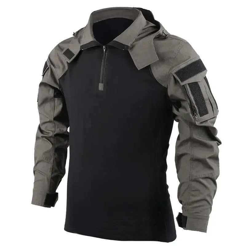 Camisetas de Combate con Capucha para Hombre, Camisetas Tácticas de Airsoft, Camisetas para Paintball, Entrenamiento, Campamento, Senderismo, Ropa de Trabajo Resistente al Desgaste