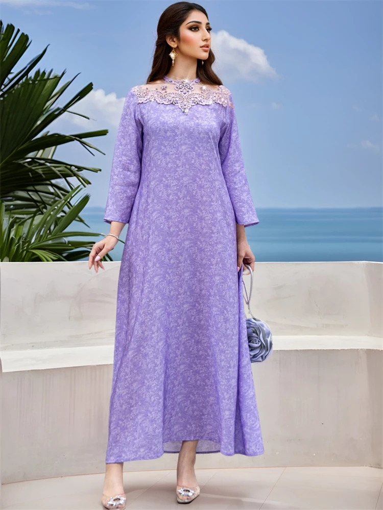 Ramadan eid roxo abaya damen dubai luxo kaftan muçulmano vestido longo abayas para mulheres vestidos longos islam robe femme musulmane