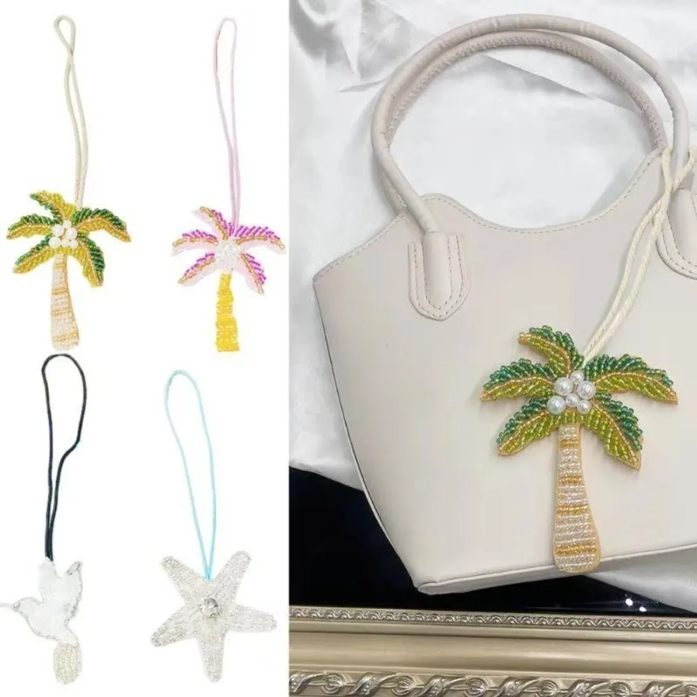 New DIY Patch Handmade Coconut Tree Keychain Crystal Starfish Sequin Sewing Bag Pendant Gift
