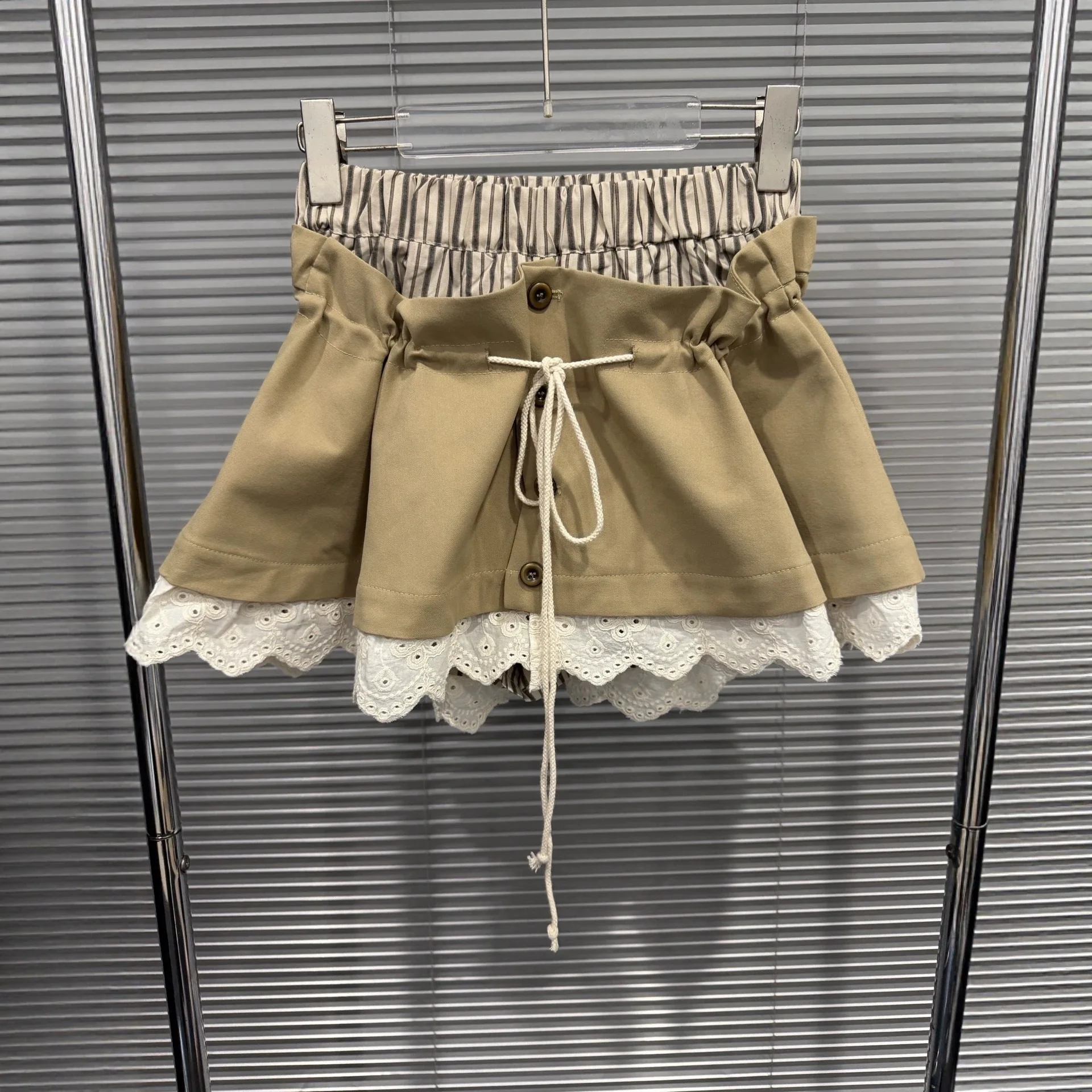 2026 Summer New Double-layer Deconstructed Cut Lace Spliced Fashion Design Versatile Women Skirt Pants