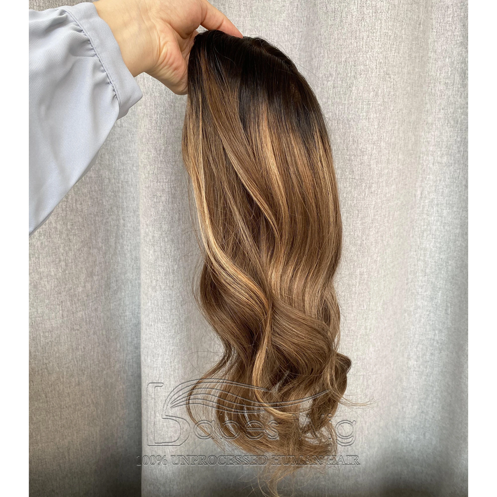 Balayage Virgin Human Hair Topper Silk Base for Thin Hair Natural Scalp Topper for White Women Toupee 13X15CM Wavy Hair Piece