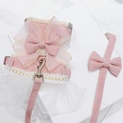 Dog Cat Harness Leash Set Adjustable Lace Bowknot Pet Harnesses Cute Puppy Dog Princess Dress Skirt Walking Lead Chihuahua York