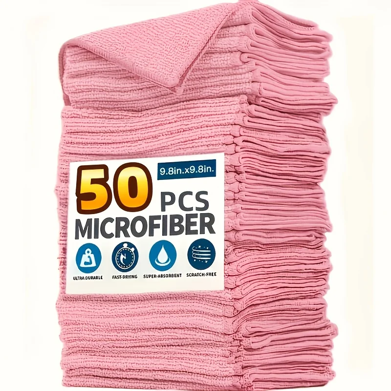1-50Pcs Light Pink Microfiber Kitchen Towels Super Absorbent Soft Durable Cleaning Cloths Glass Countertops Pans Bowls Faucets