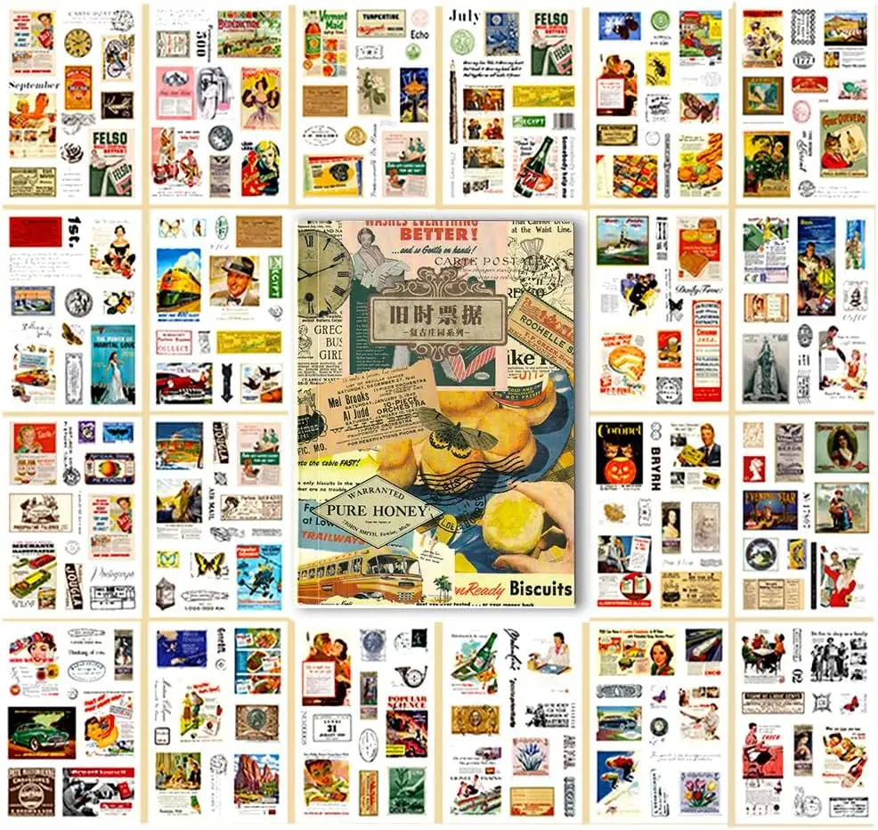 6 Styles of Vintage Journal Stickers for Scrapbooking, Ephemera Aesthetic Sticker Book for Junk Journals Planner Decor