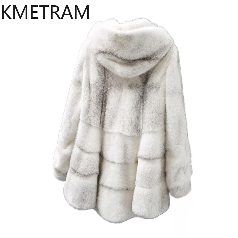 Real Cross Mink Fur Jacket Women High Quality Mid Length Fur Coat with Hood 2024 New in Outerwears Winter Luxury Clothes шуба