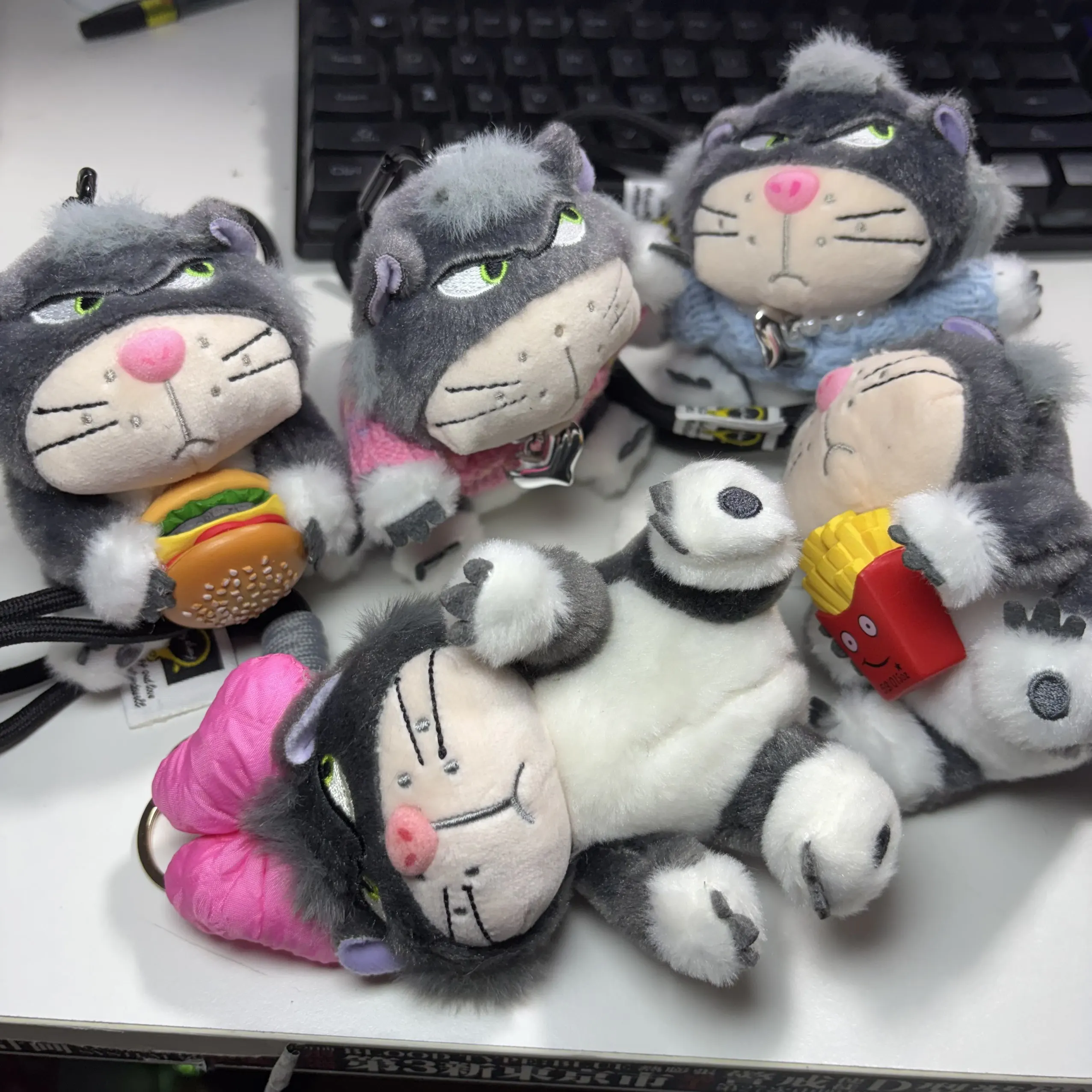 Movie  Cheshire 10cm Lucifer Burger Fries Plush Pendant Toy Keychain Backpack Pendant Friend Holiday Girl Birthday Gift