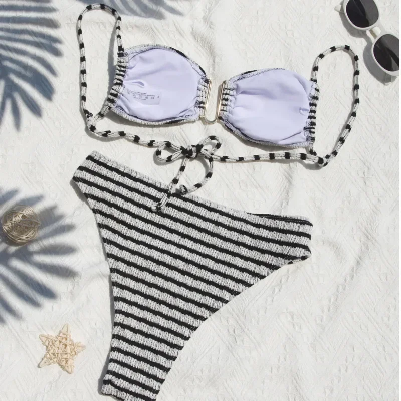 セクシーなストライプビキニ 2025 水着女性水着プッシュアップ女性ビーチ水着水着ブラジルビキニセットプール海水浴者