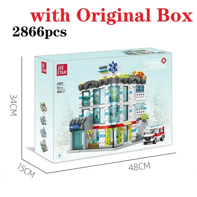 

Набор строительных блоков «Больница с скорой помощью» в оригинальной коробке, модель современной медицинской учреждения, сборные украшения, игрушки, подарок на день рождения JJ921