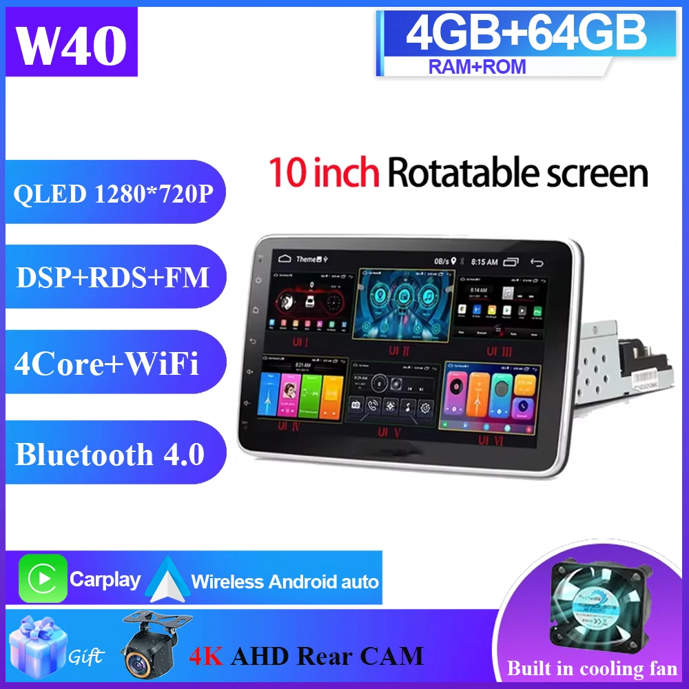 7/9/10 inch autoradio universeel enkel 1 Din 360 °   Draaibare autoradio multimediaspeler GPS Navi Automotive Stereo Carplay BT 4G