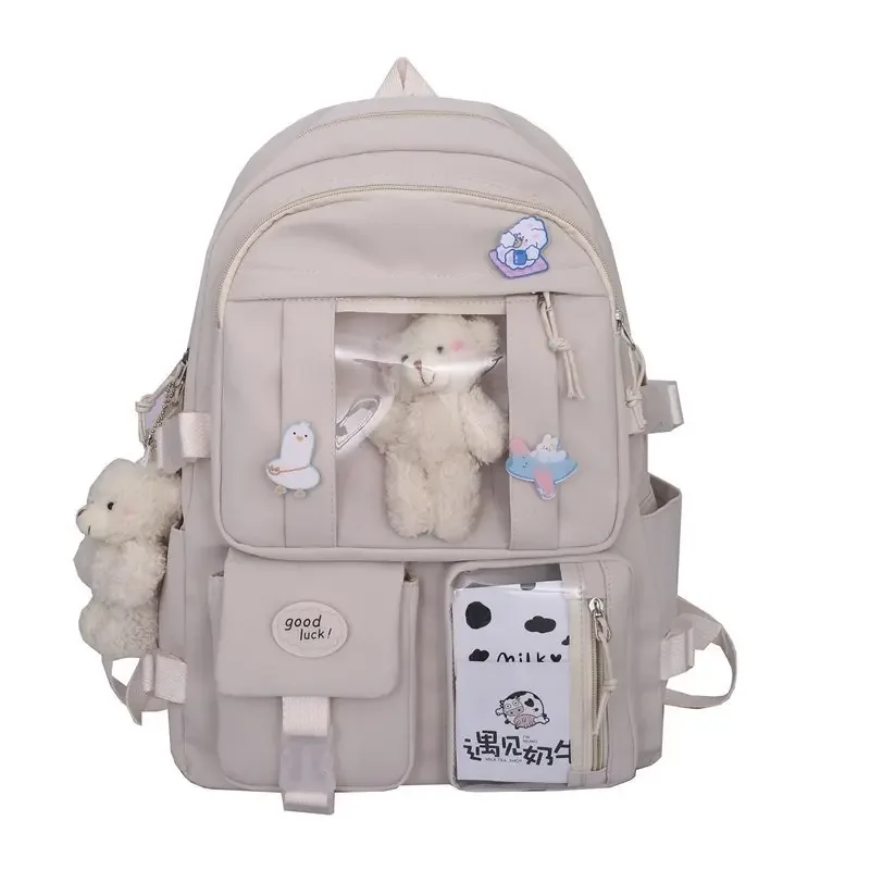 Sweet Cute Nylon Backpack for Women Classic Causal Designer Girl Backpack Bag Doll Pendant Fashion School Bag for Girl