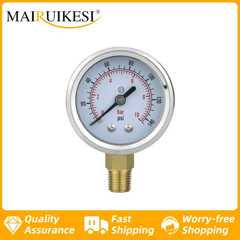 

MAIRUIKESI 50mm(2") Pressure Gauge Glycerin filling 0...1...400bar/psi brass Threaded Connection Water Gas Fuel Manometers