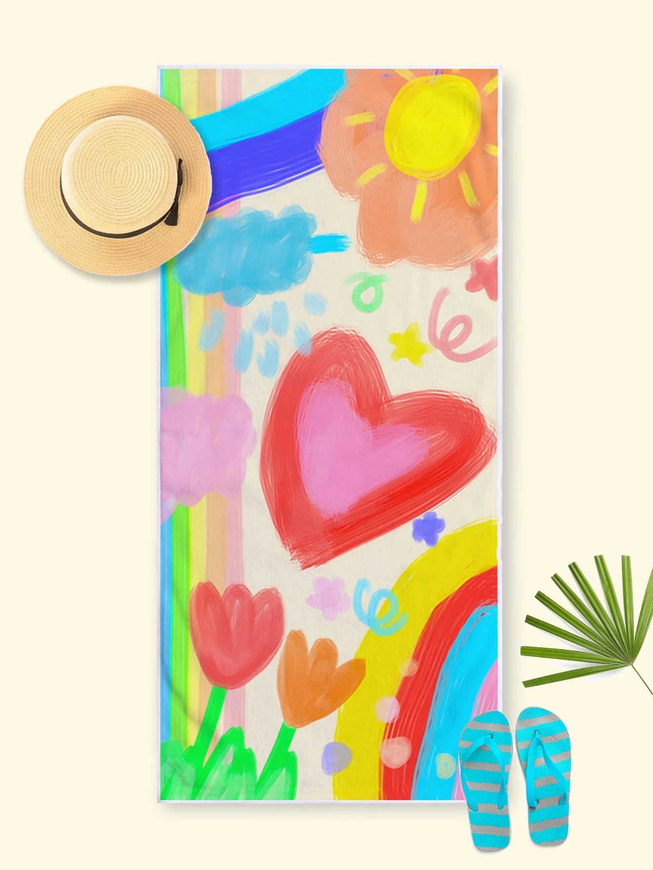 Regenbogen-Herz-Graffiti-Strandtuch – hochwertige Mikrofaser, schnell trocknend, super saugfähig – Optionen für Strand und Pool – Kunst-Badetücher