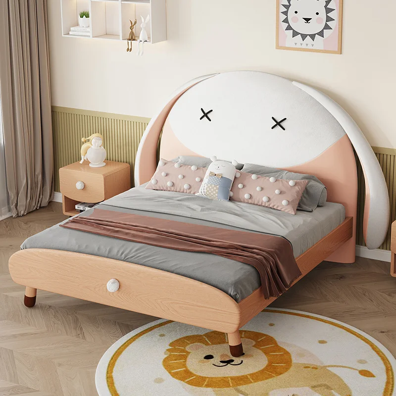 #For Cute Pink and White Rabbit Shap High Quality Modern Girls Wooden Bed Deluxe Queen Bed and Bedroom Furniture King Bed
