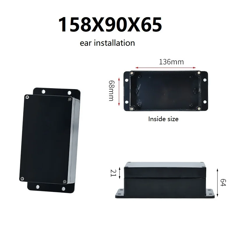 Zwarte kleur buiten waterdichte IP66 behuizing ABS plastic doos elektronische projectbehuizing instrumentbehuizing aansluitdoos verschillende maten