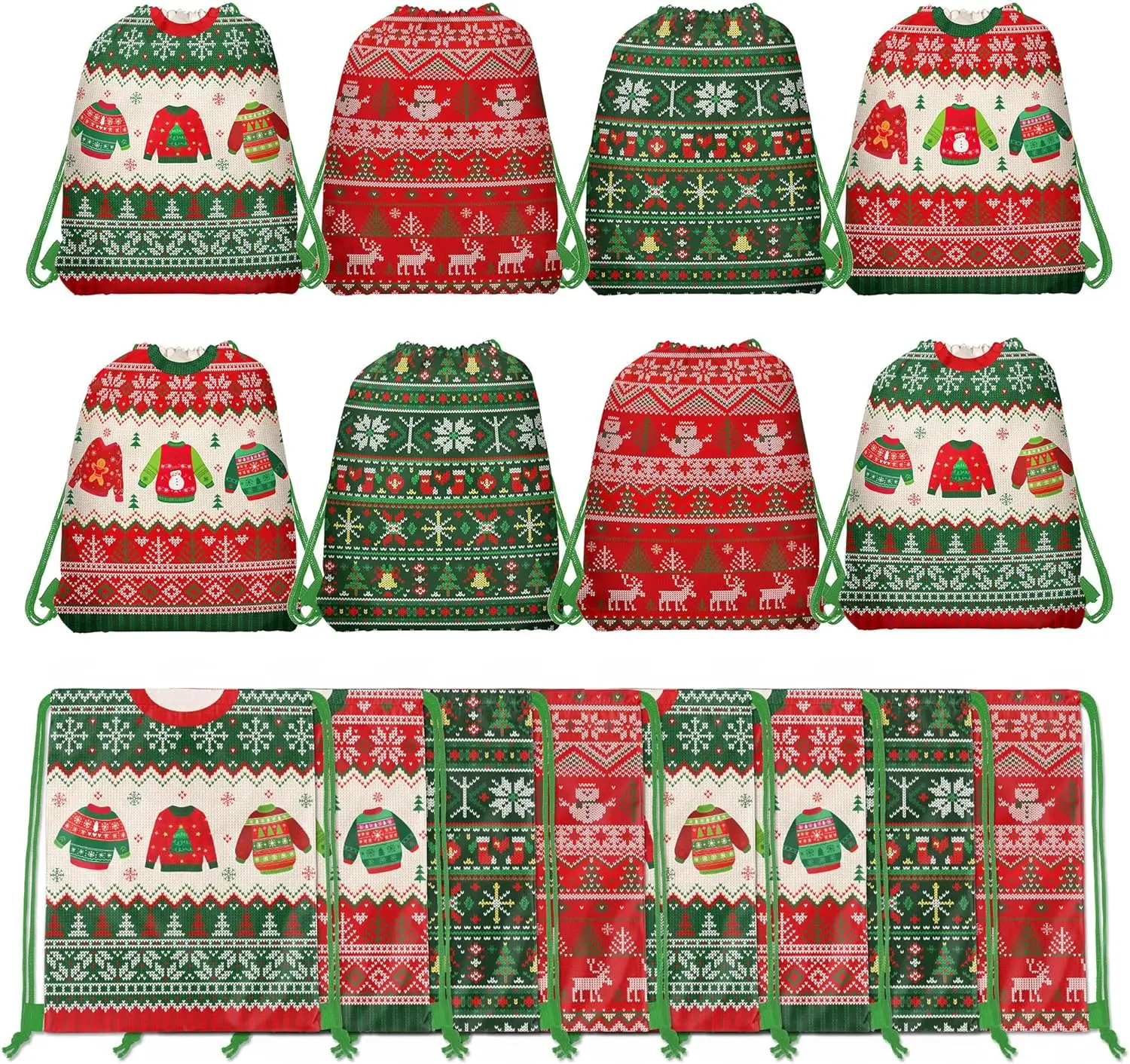 12 Pcs Christmas Sweater-Themed Drawstring Bags, Beach Backpacks, Sports Picnic Storage Bags Outdoor Sports, Fitness, Travel