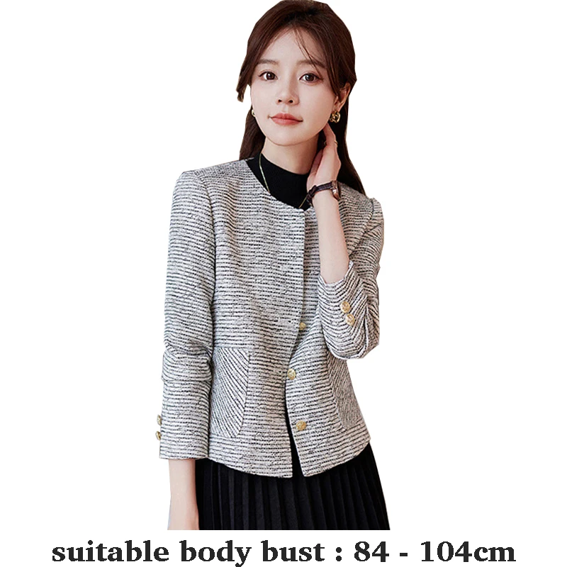 

High quality striped woolen blazer for women single breasted O neck autumn winter 2025 elegant fashion clothes white black