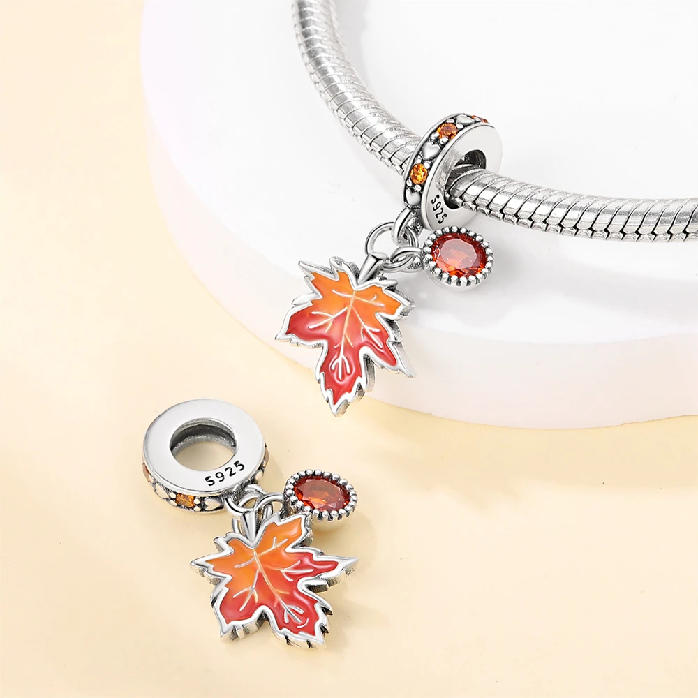 Autumn Style 925 Sterling Silver Maple Leaf Two Piece Set Pendant Fit Bracelet Necklaces Fashion Seasonal Mix Match Accessorie