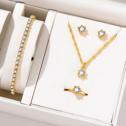 5 Piecesset Of Fashionable Sweet Elegant And Exquisite Women Rhinestone Necklaces Bracelets Earrings Rings Jewelry Sets Gifts